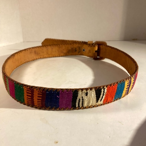 Unisex Handmade Guatemalan Leather Multi Colored Embroidered Belt main image 4